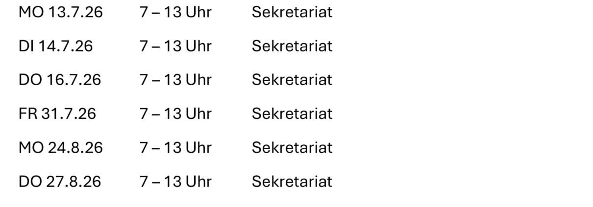 Bürozeiten Sommerferien 2026